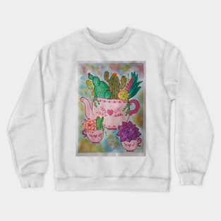 Cactus in a teapot and teacups Crewneck Sweatshirt